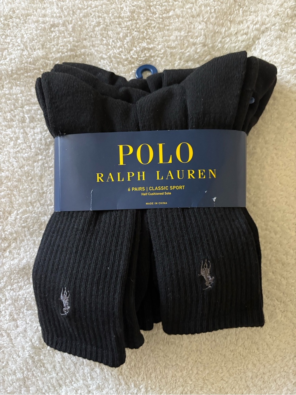 Polo by Ralph Lauren Black Ribbed Crew Socks - 6 Pack